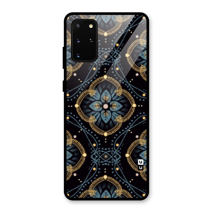 Blue With Black Flower Glass Back Case for Galaxy S20 Plus