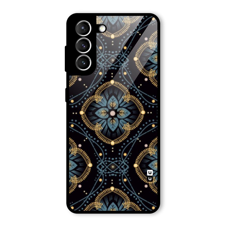 Blue With Black Flower Glass Back Case for Galaxy S21 5G