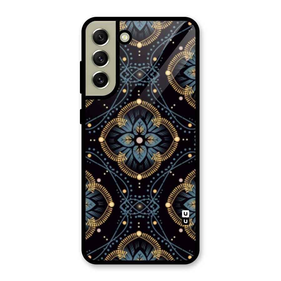 Blue With Black Flower Glass Back Case for Galaxy S21 FE 5G