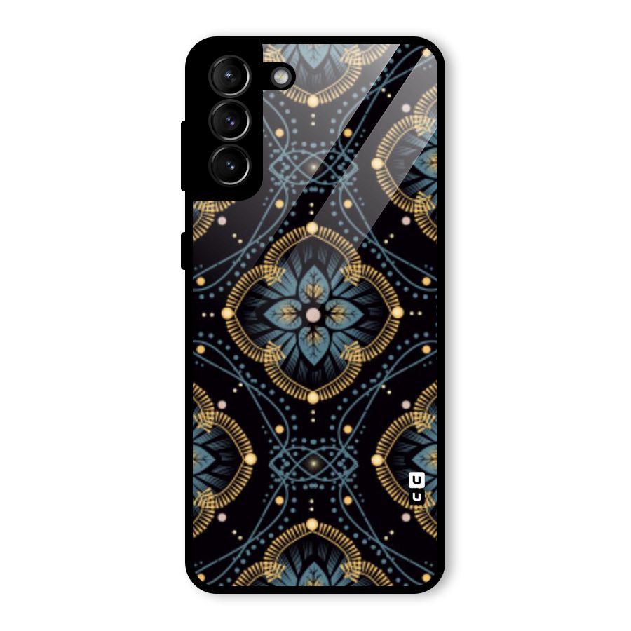 Blue With Black Flower Glass Back Case for Galaxy S21 Plus