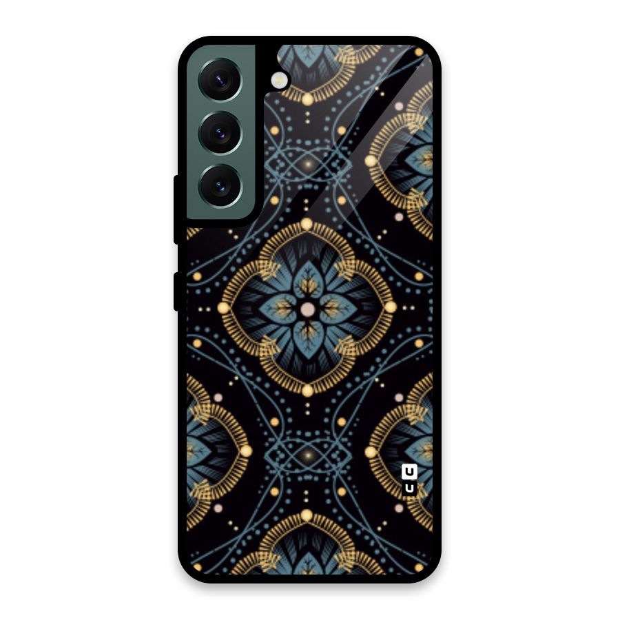 Blue With Black Flower Glass Back Case for Galaxy S22 5G