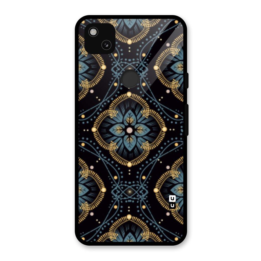 Blue With Black Flower Glass Back Case for Google Pixel 4a