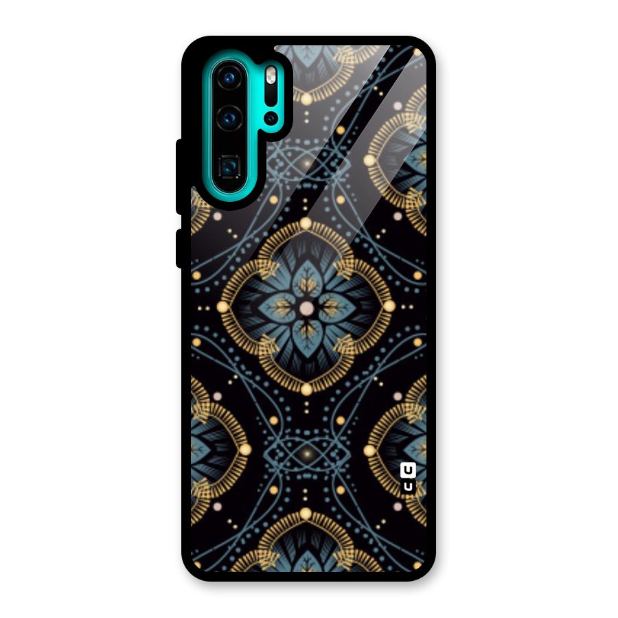 Blue With Black Flower Glass Back Case for Huawei P30 Pro