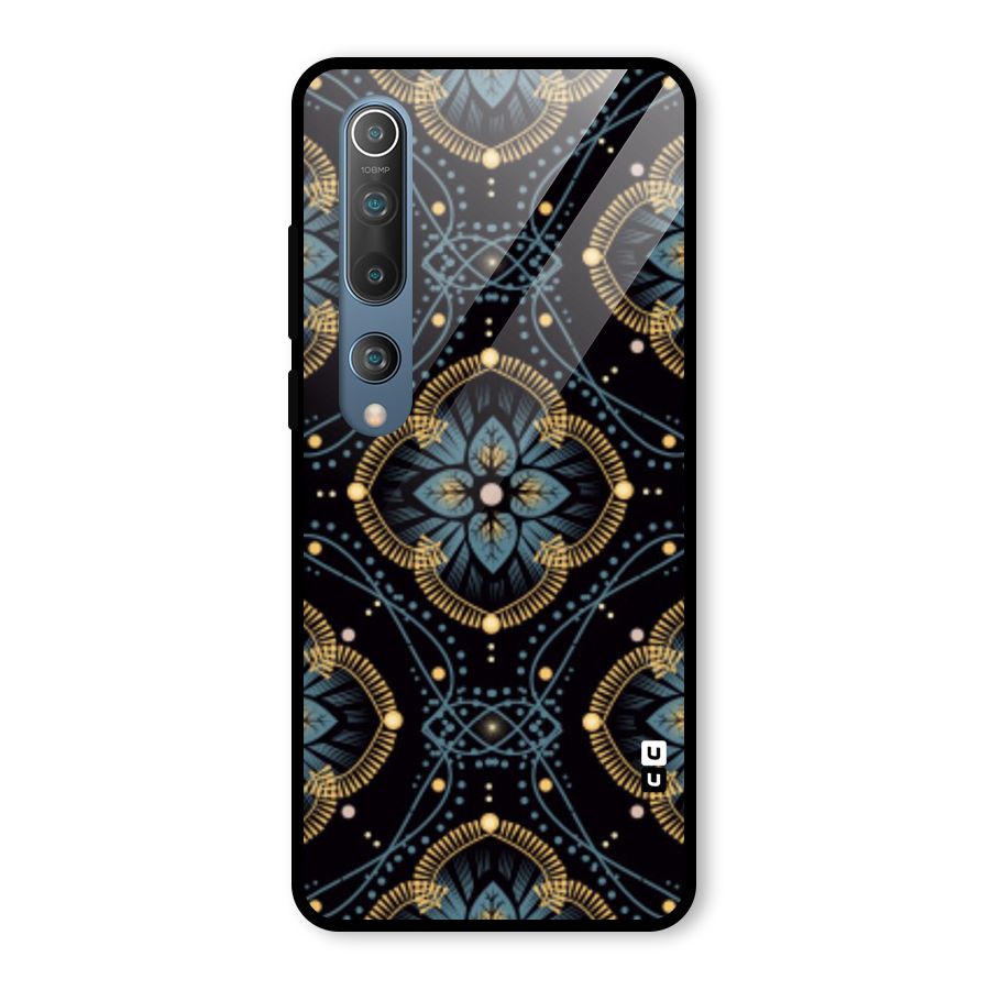 Blue With Black Flower Glass Back Case for Mi 10