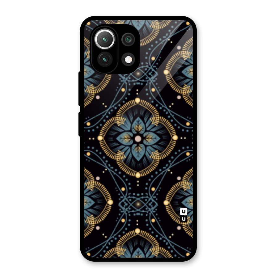Blue With Black Flower Glass Back Case for Mi 11 Lite NE 5G