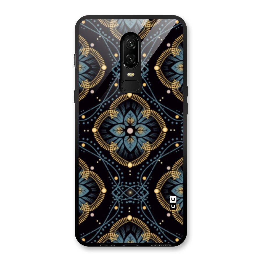 Blue With Black Flower Glass Back Case for OnePlus 6