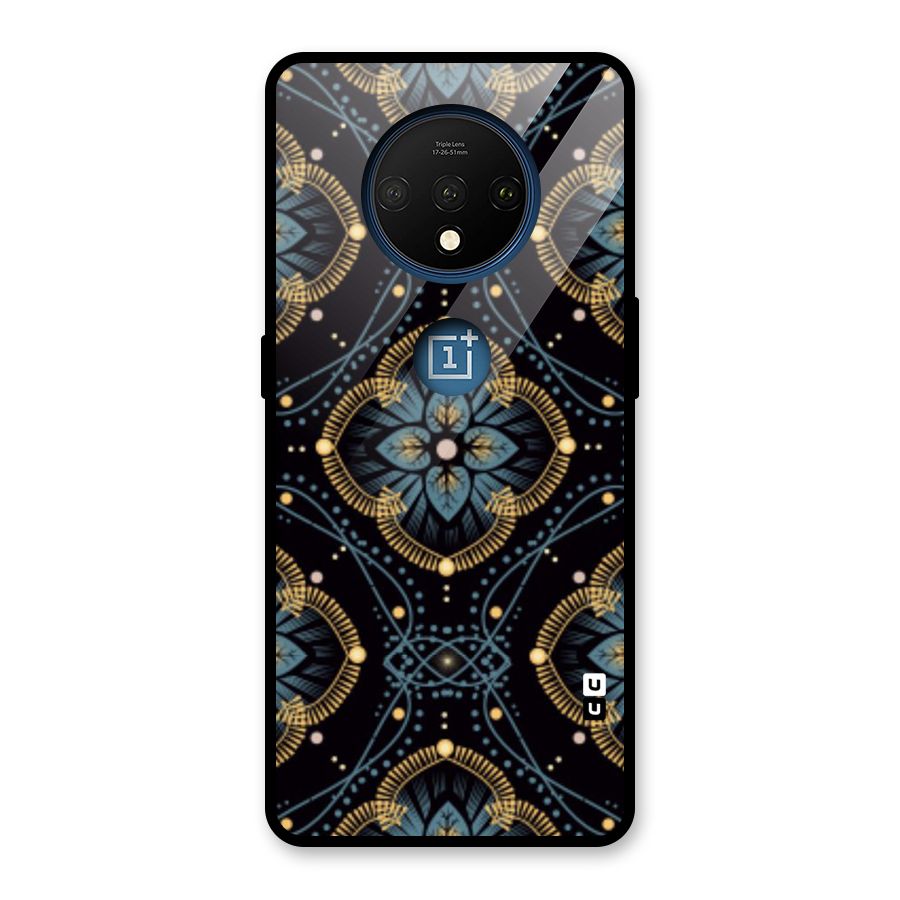 Blue With Black Flower Glass Back Case for OnePlus 7T