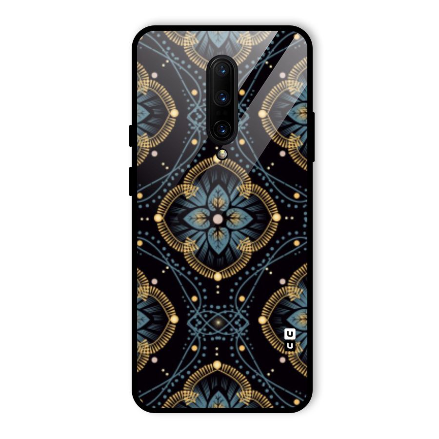 Blue With Black Flower Glass Back Case for OnePlus 7 Pro