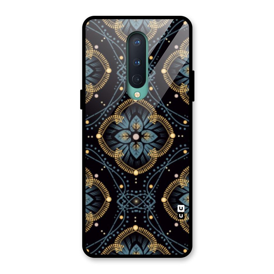 Blue With Black Flower Glass Back Case for OnePlus 8