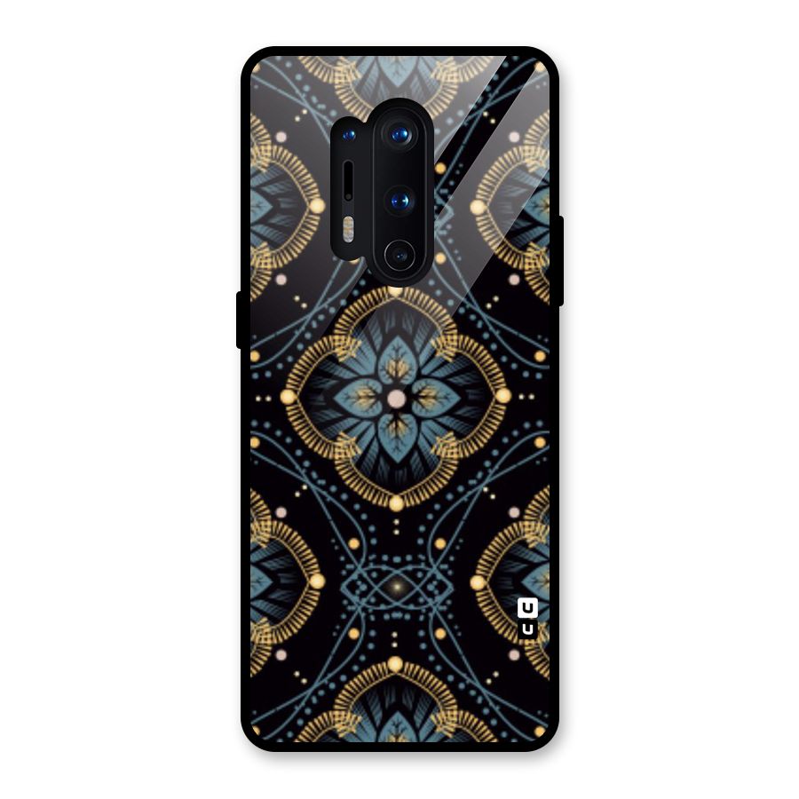 Blue With Black Flower Glass Back Case for OnePlus 8 Pro