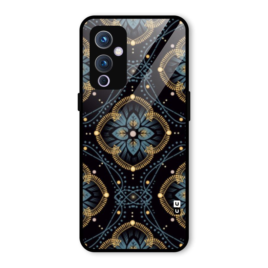 Blue With Black Flower Glass Back Case for OnePlus 9