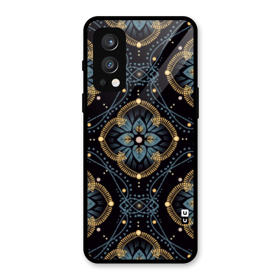 Blue With Black Flower Glass Back Case for OnePlus Nord 2 5G