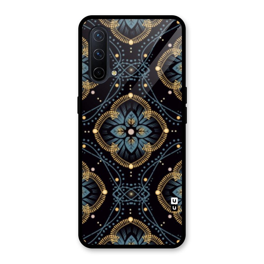 Blue With Black Flower Glass Back Case for OnePlus Nord CE 5G