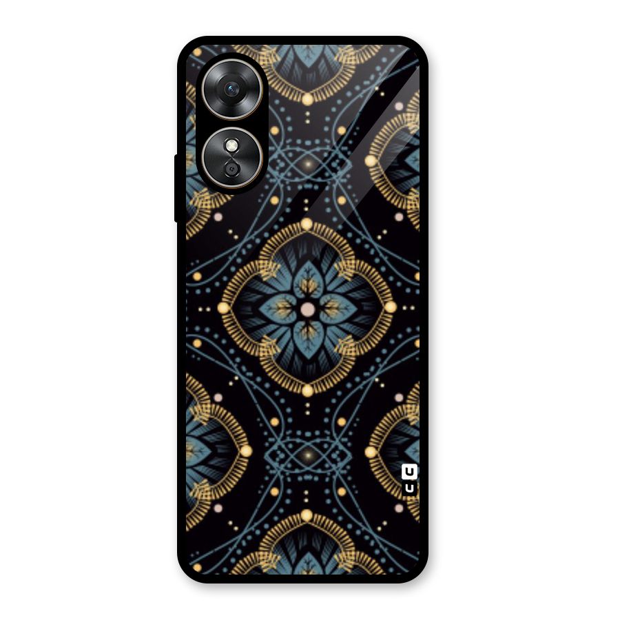 Blue With Black Flower Glass Back Case for Oppo A17