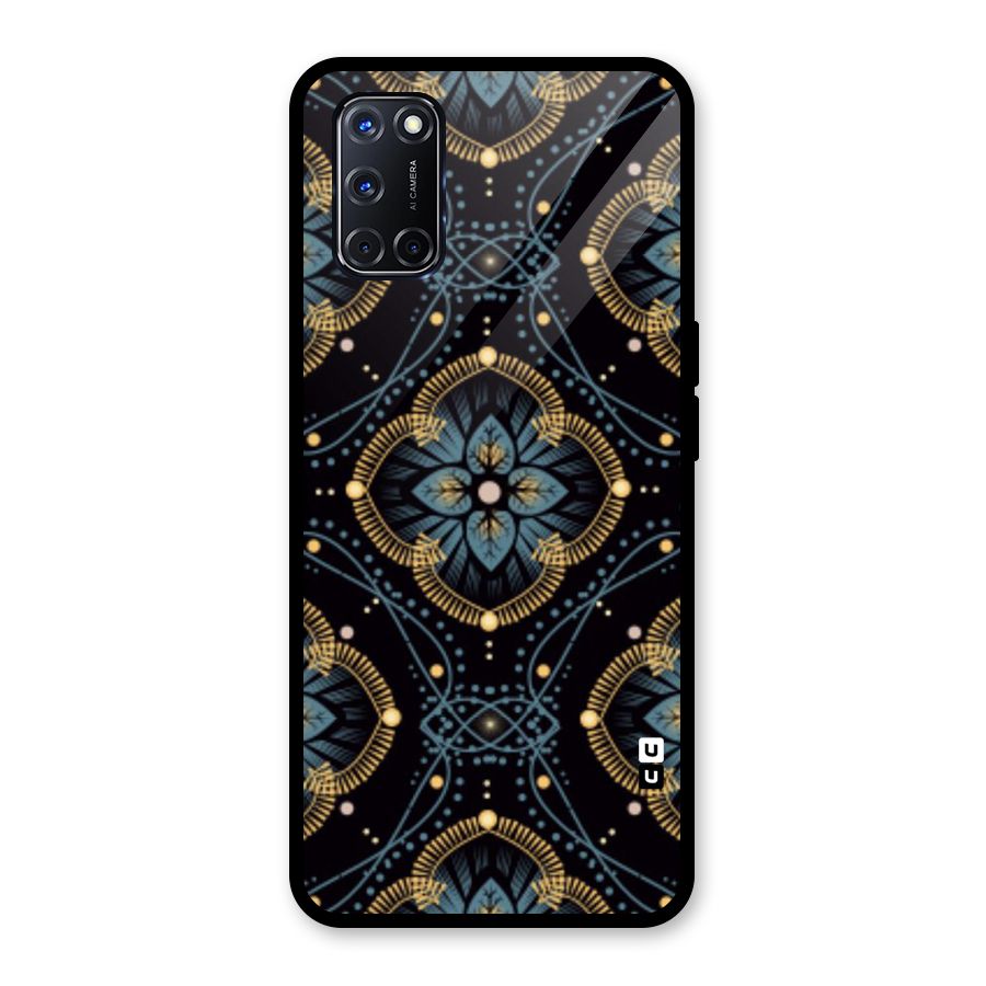 Blue With Black Flower Glass Back Case for Oppo A52