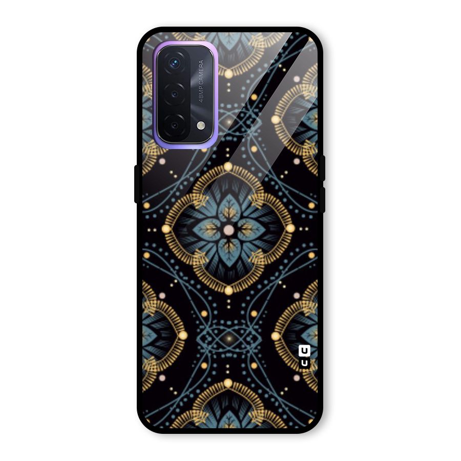Blue With Black Flower Glass Back Case for Oppo A74 5G