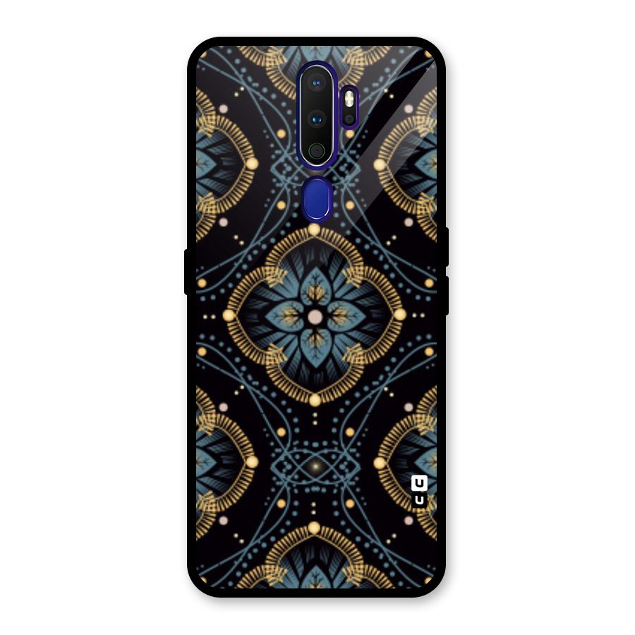 Blue With Black Flower Glass Back Case for Oppo A9 (2020)