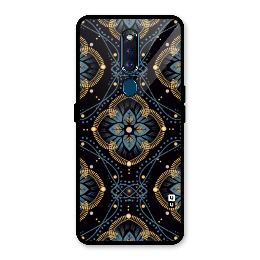 Blue With Black Flower Glass Back Case for Oppo F11 Pro