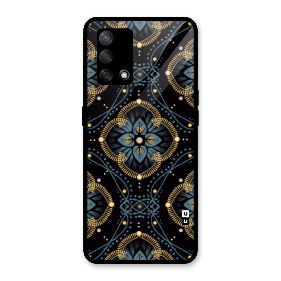 Blue With Black Flower Glass Back Case for Oppo F19