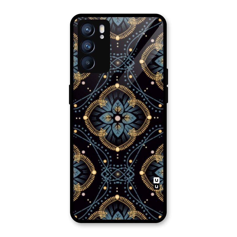 Blue With Black Flower Glass Back Case for Oppo Reno6 5G