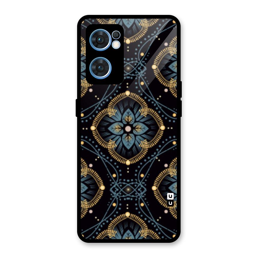 Blue With Black Flower Glass Back Case for Oppo Reno7 5G