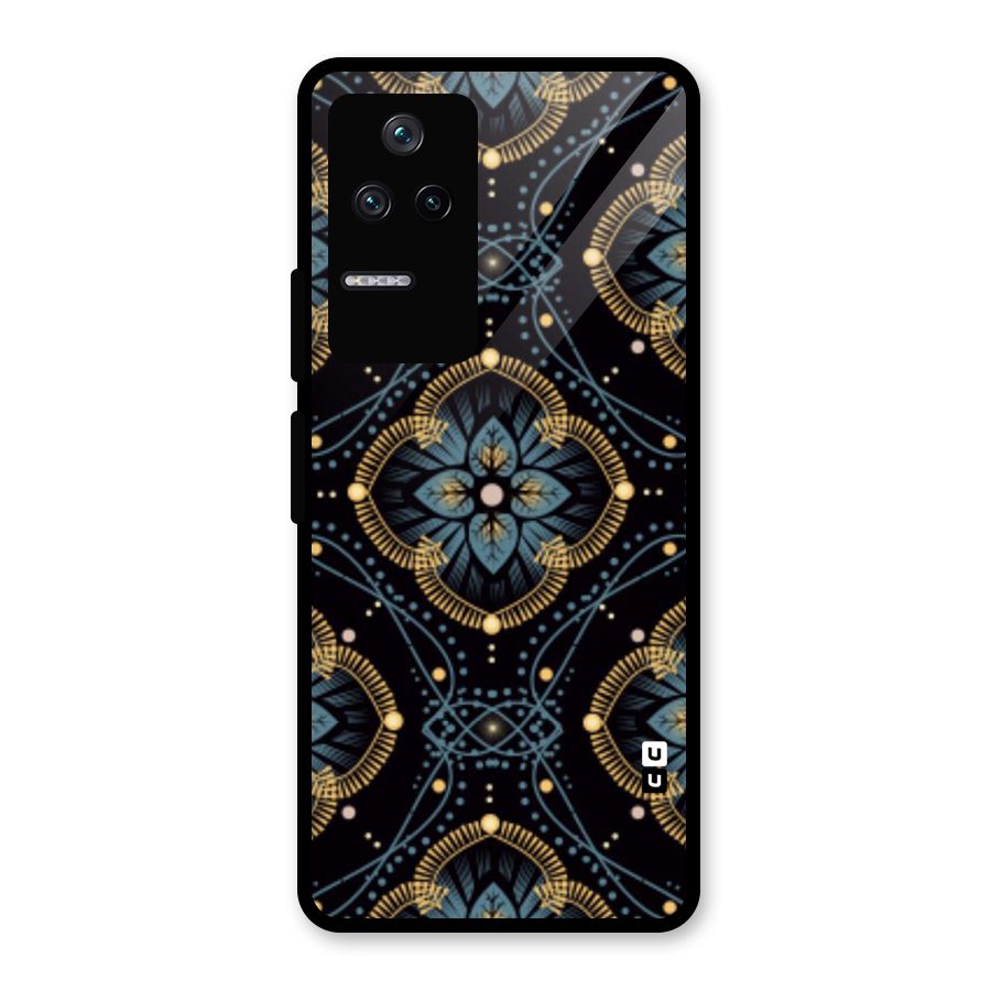 Blue With Black Flower Glass Back Case for Poco F4 5G