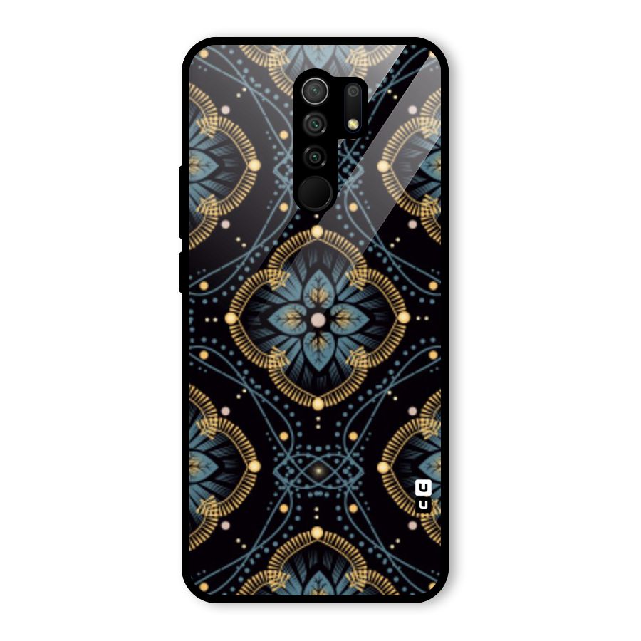 Blue With Black Flower Glass Back Case for Poco M2