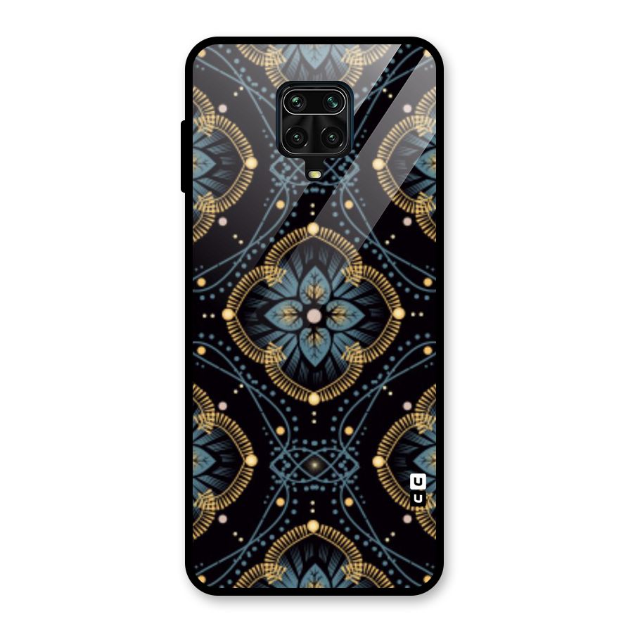 Blue With Black Flower Glass Back Case for Poco M2 Pro