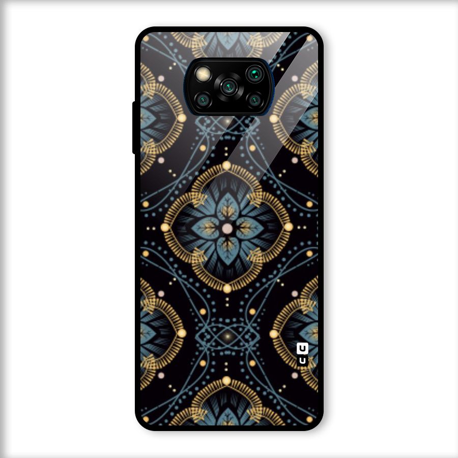 Blue With Black Flower Glass Back Case for Poco X3