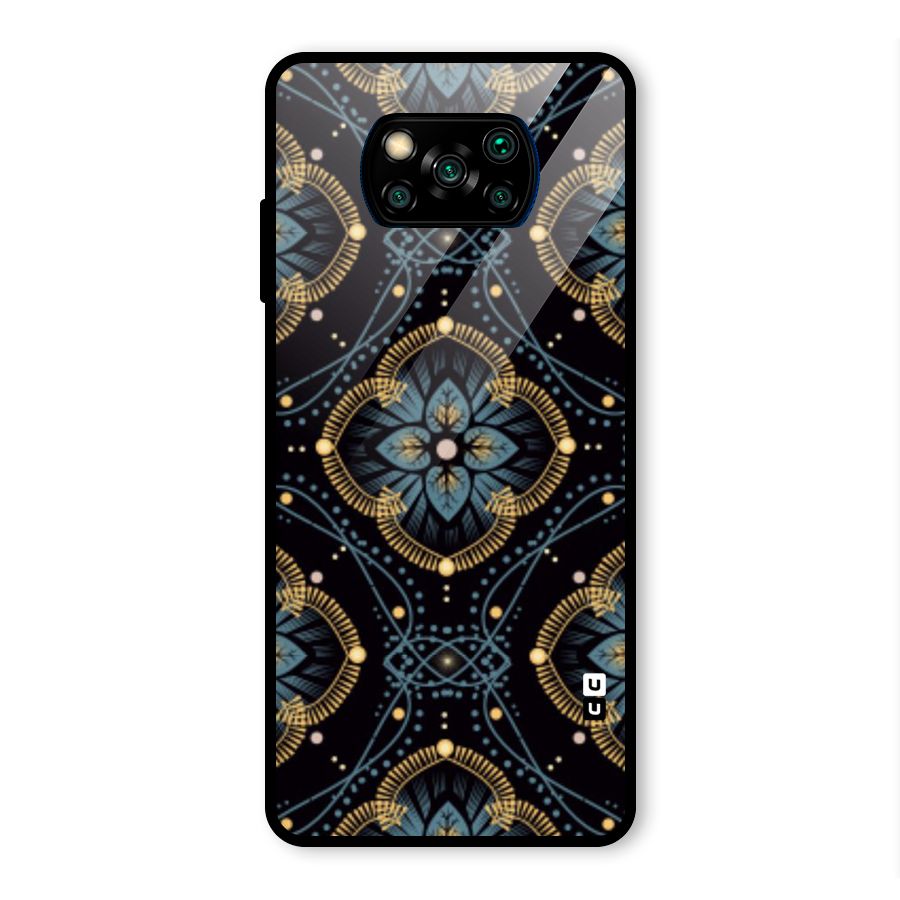 Blue With Black Flower Glass Back Case for Poco X3 Pro