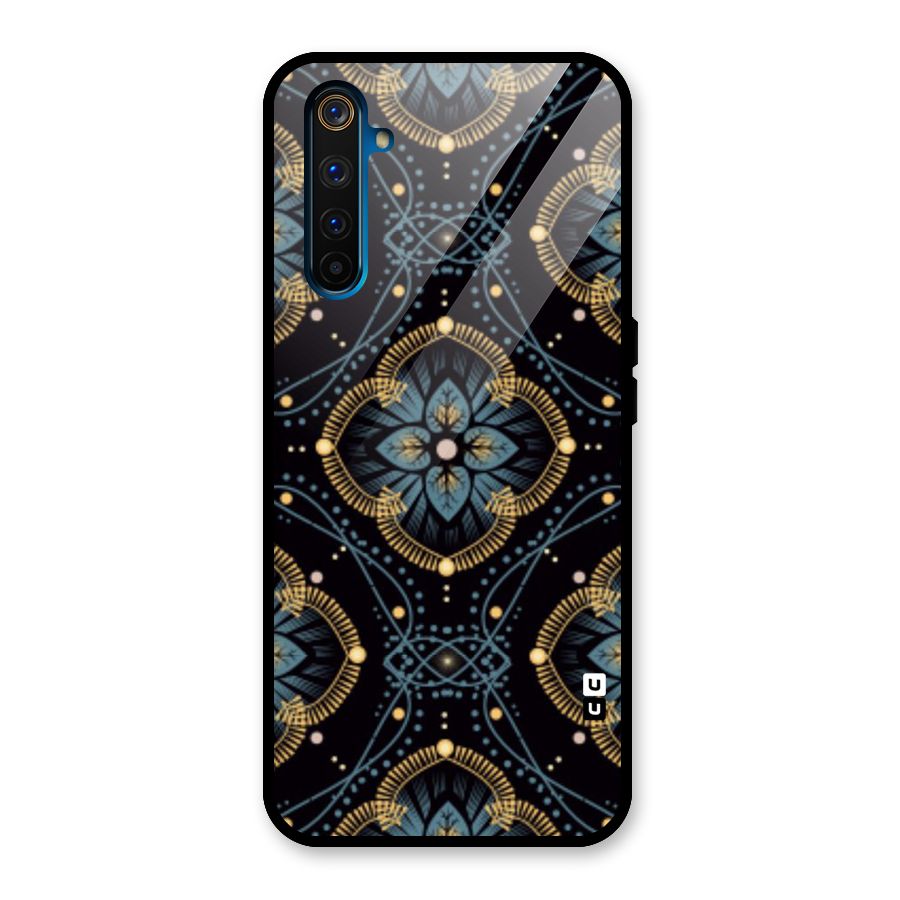 Blue With Black Flower Glass Back Case for Realme 6 Pro