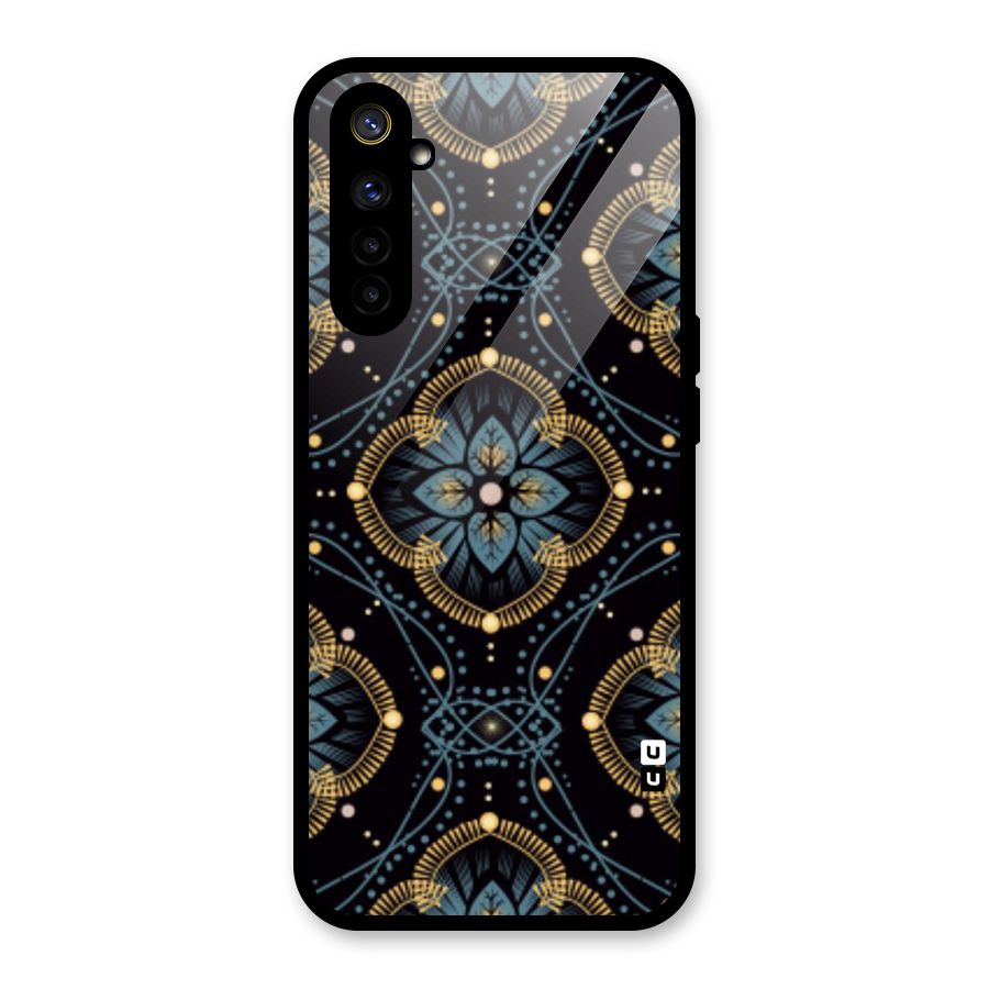 Blue With Black Flower Glass Back Case for Realme 6i