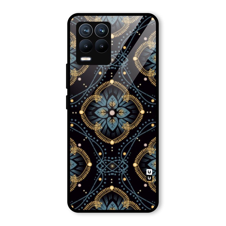 Blue With Black Flower Glass Back Case for Realme 8 Pro