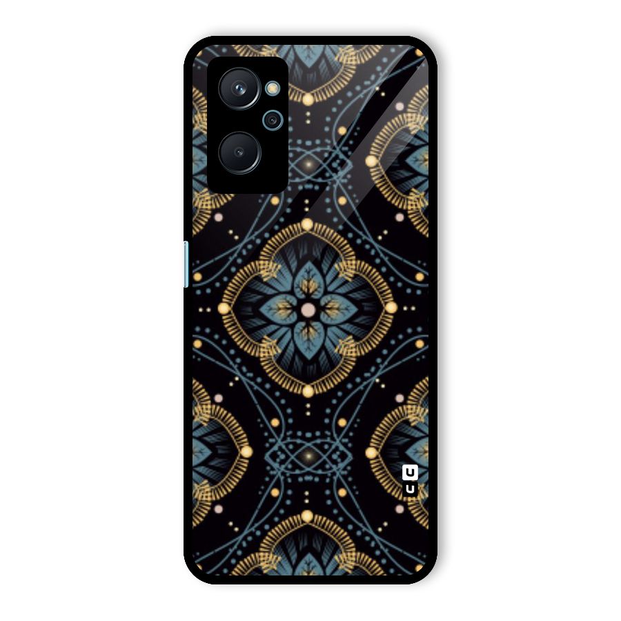 Blue With Black Flower Glass Back Case for Realme 9i