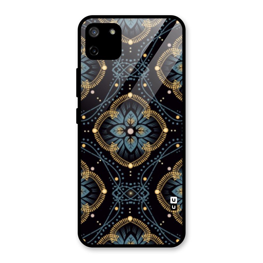 Blue With Black Flower Glass Back Case for Realme C11