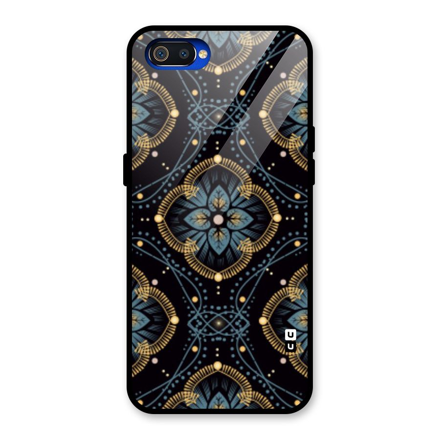 Blue With Black Flower Glass Back Case for Realme C2