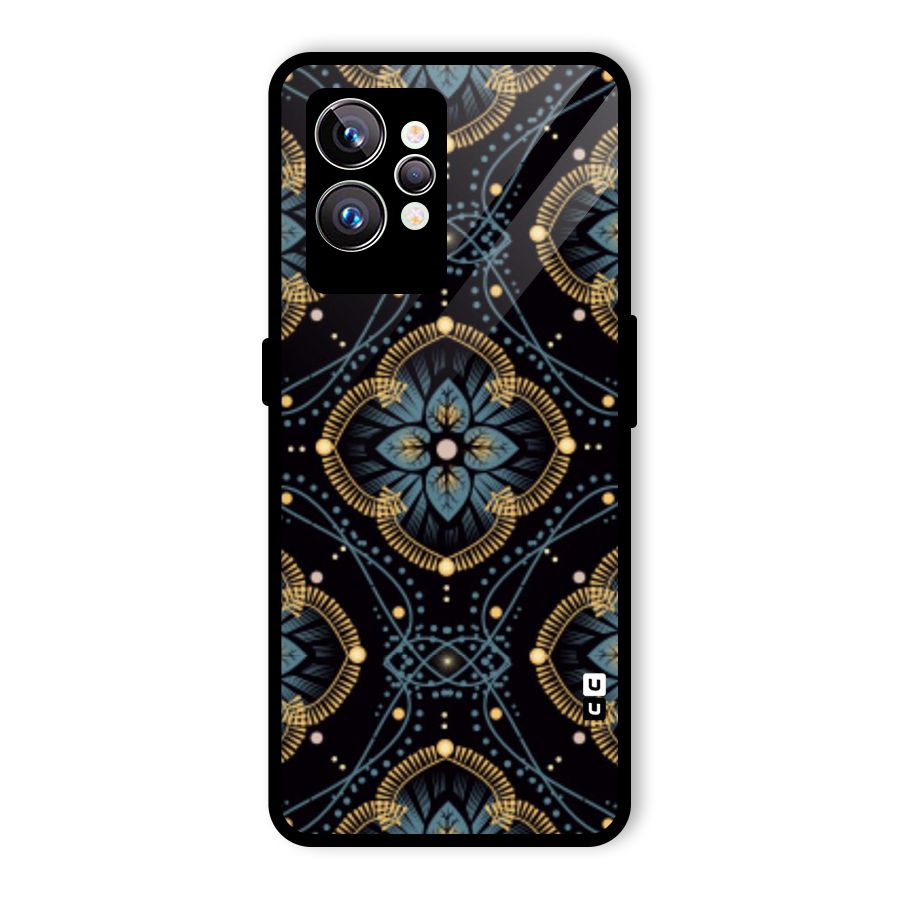 Blue With Black Flower Glass Back Case for Realme GT2 Pro