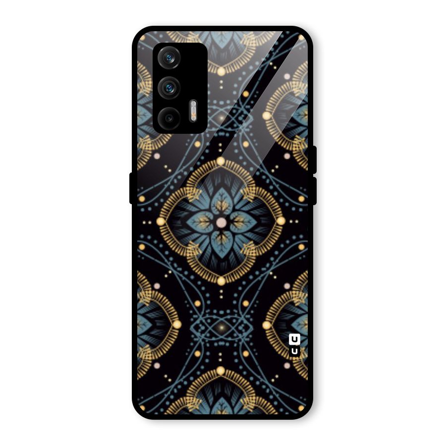 Blue With Black Flower Glass Back Case for Realme GT 5G