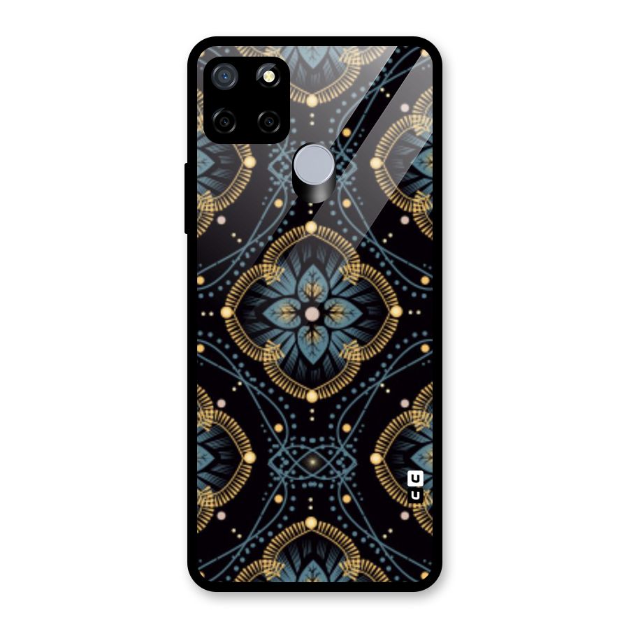 Blue With Black Flower Glass Back Case for Realme Narzo 20