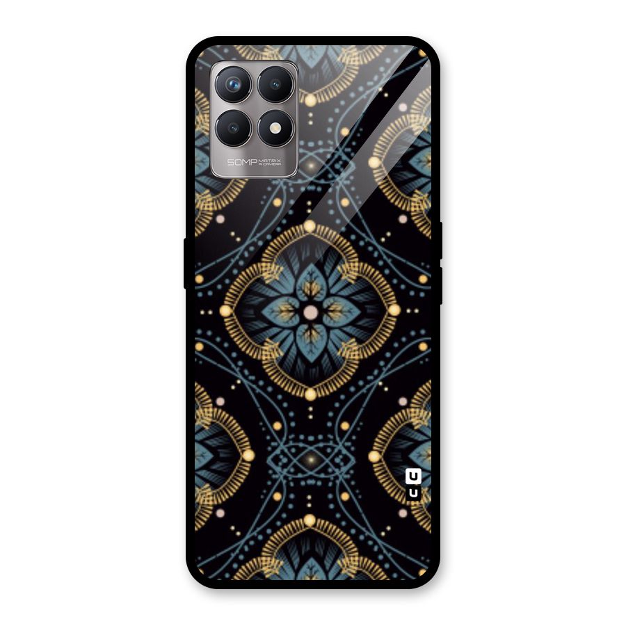 Blue With Black Flower Glass Back Case for Realme Narzo 50