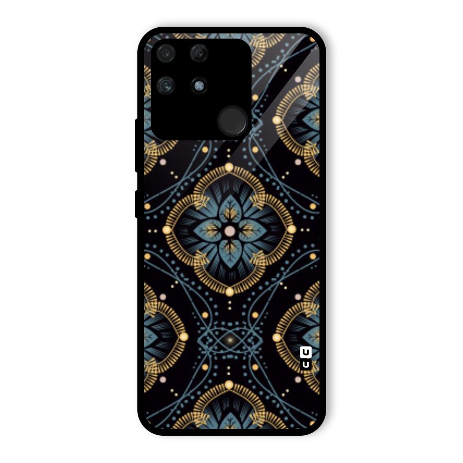 Blue With Black Flower Glass Back Case for Realme Narzo 50A