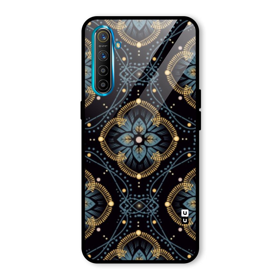 Blue With Black Flower Glass Back Case for Realme X2