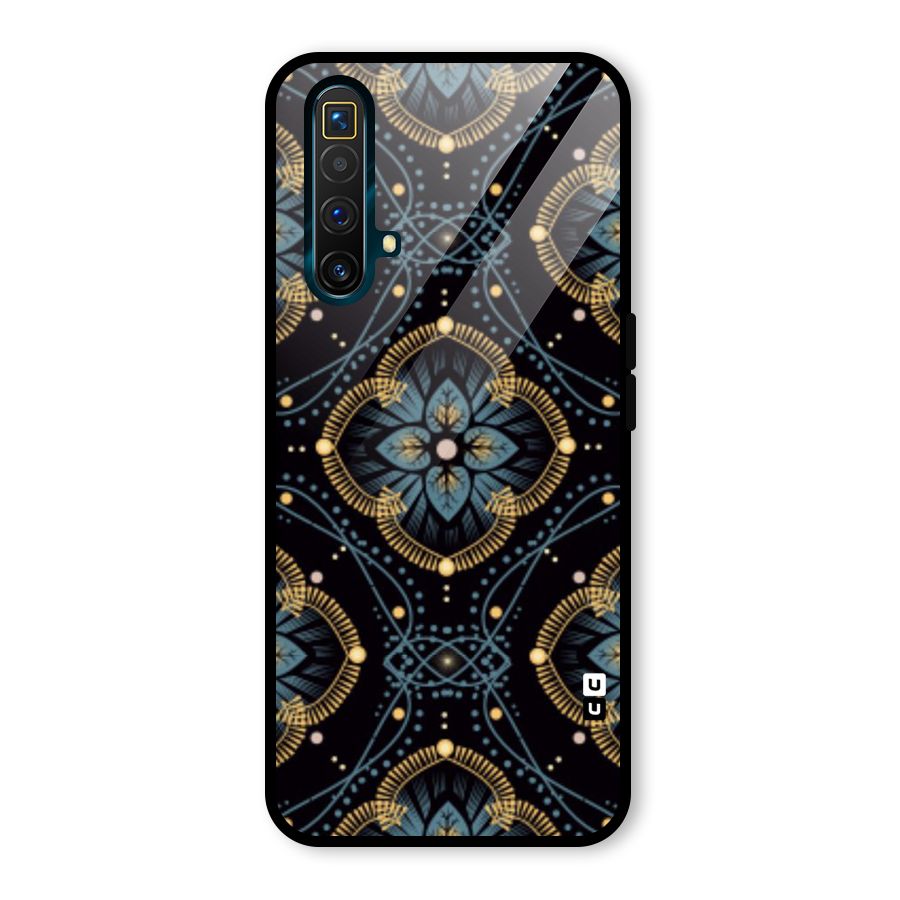 Blue With Black Flower Glass Back Case for Realme X3