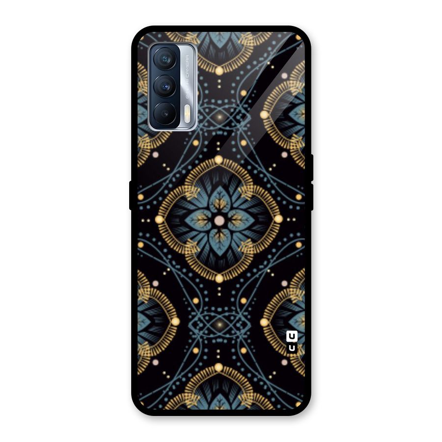 Blue With Black Flower Glass Back Case for Realme X7