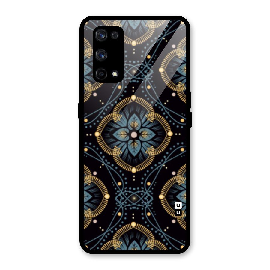 Blue With Black Flower Glass Back Case for Realme X7 Pro