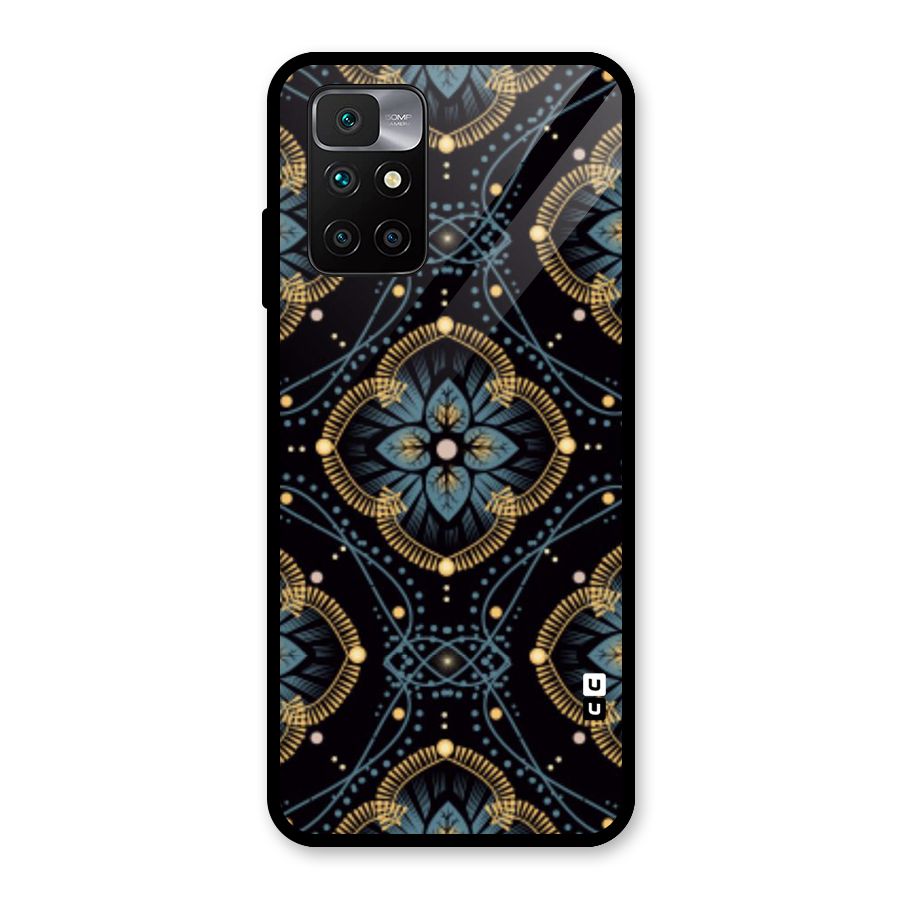 Blue With Black Flower Glass Back Case for Redmi 10 Prime
