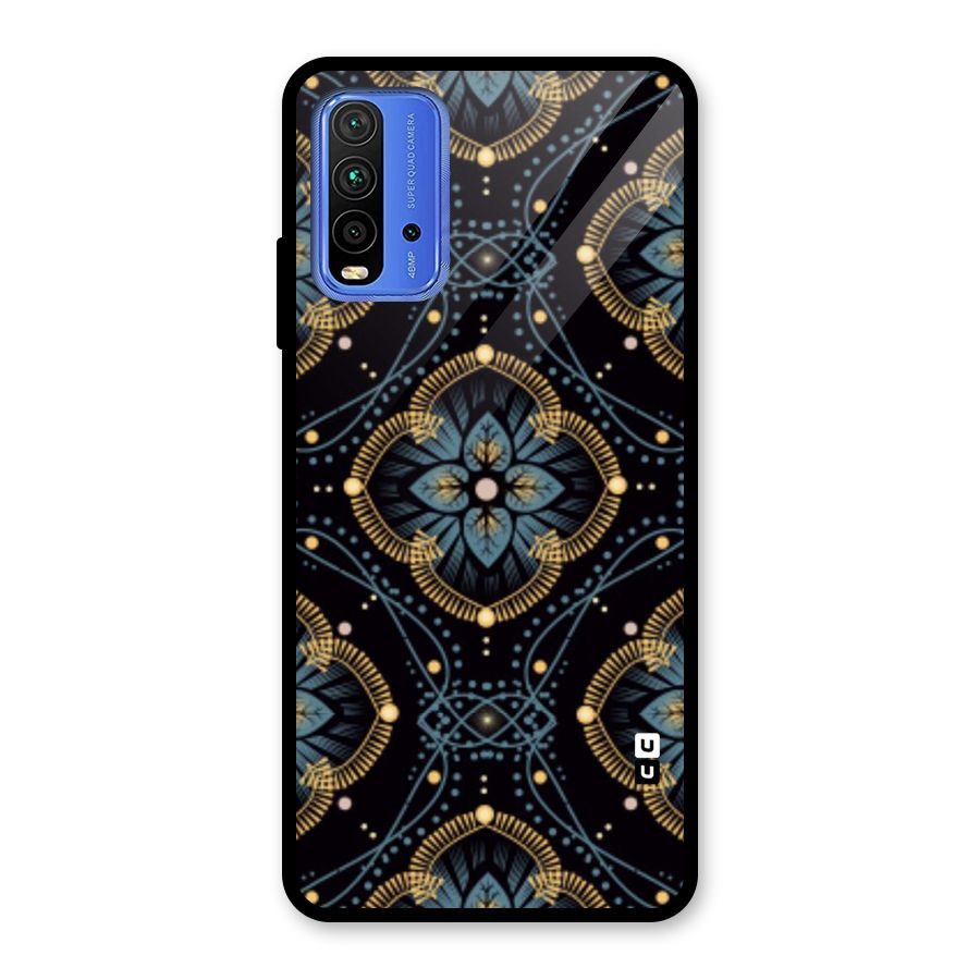 Blue With Black Flower Glass Back Case for Redmi 9 Power