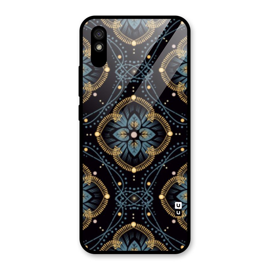 Blue With Black Flower Glass Back Case for Redmi 9i