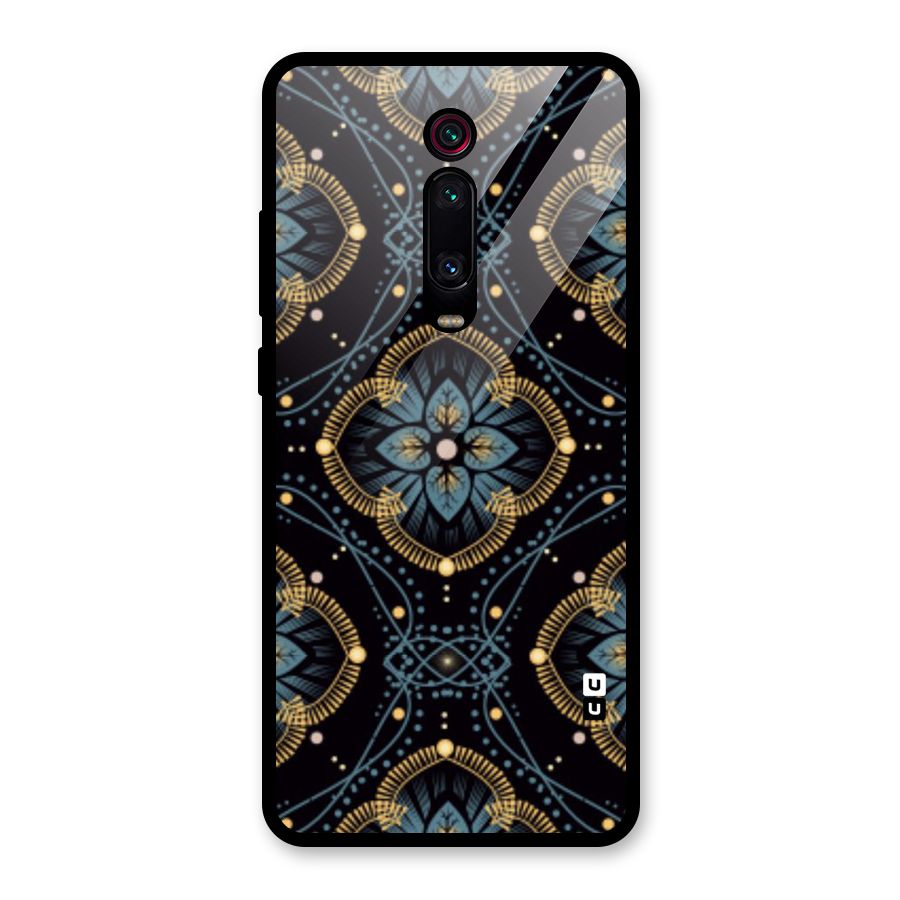 Blue With Black Flower Glass Back Case for Redmi K20 Pro