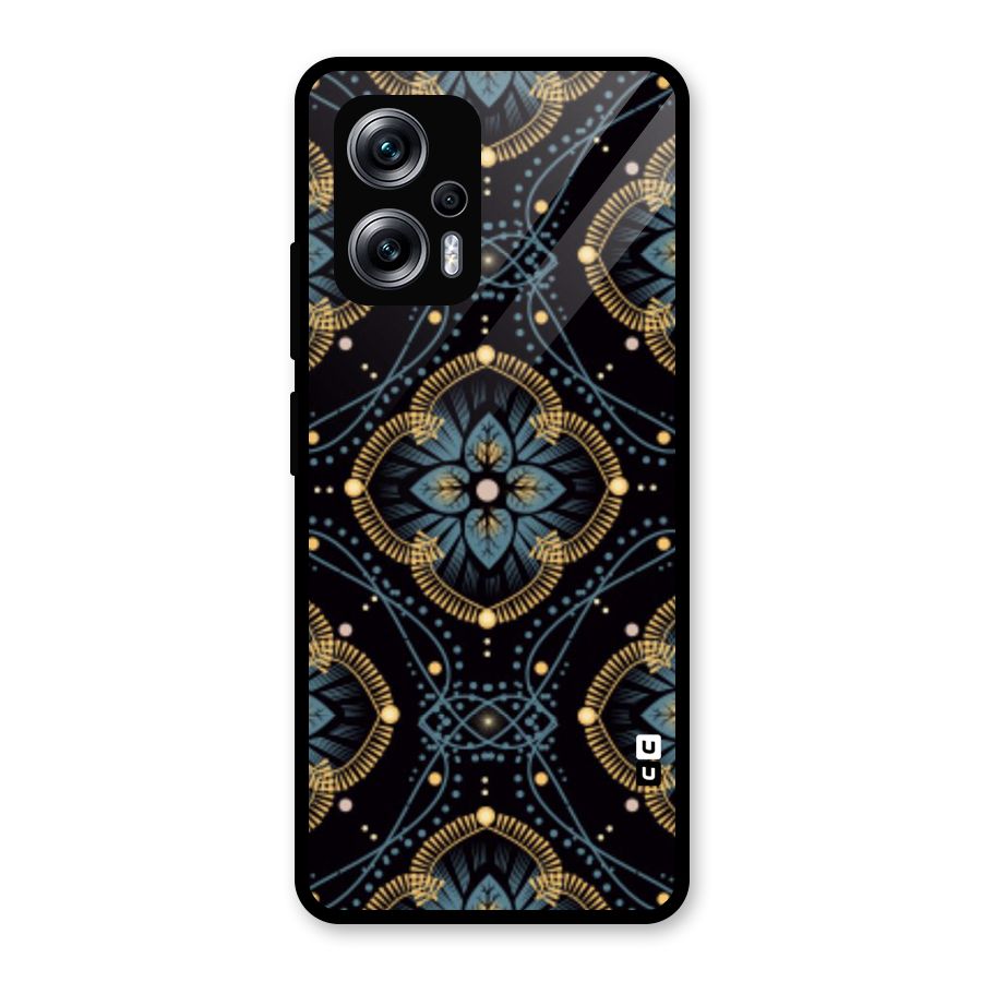 Blue With Black Flower Glass Back Case for Redmi K50i